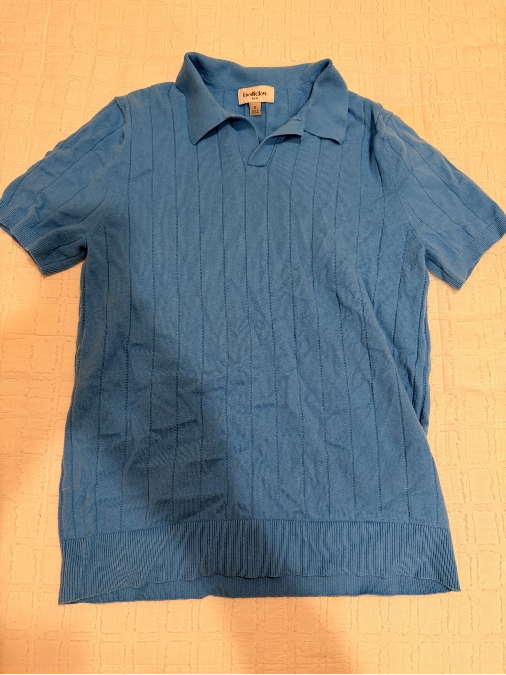 Goodfellow & Co Blue Short Sleeve Knit Polo with Subtle Rib